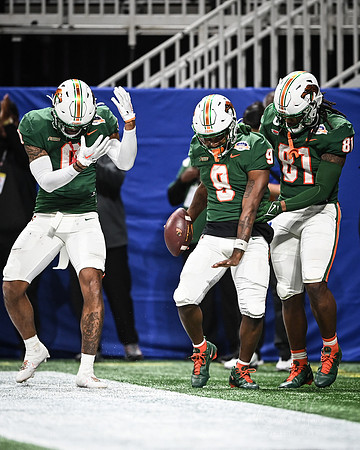 Florida A&M University Kelvin Dean Jr (9) celeebrating with teammates at the Celebration Bowl Game on December 16, 2023